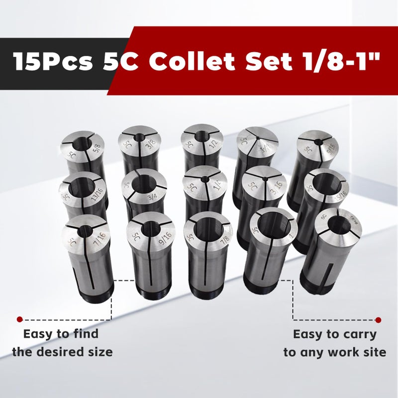 findmall 15Pcs 5C Collet Set 1/8-1" Mill Collet Holder Fit for CNC Engraving Machine - Image 4